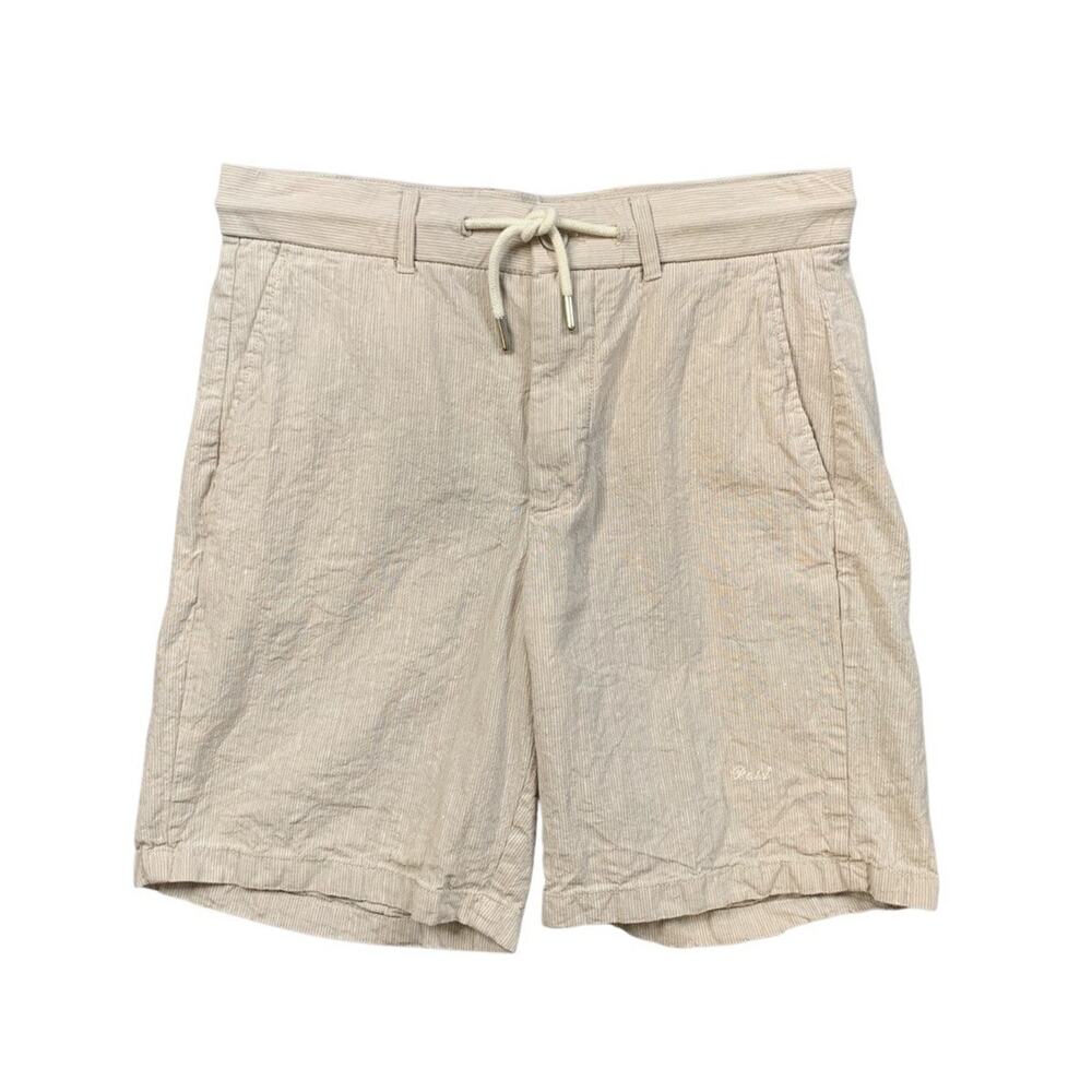 Porter & Ash Shorts Mens S Small Khaki Linen Cotton Blend Pinstripe Drawstring